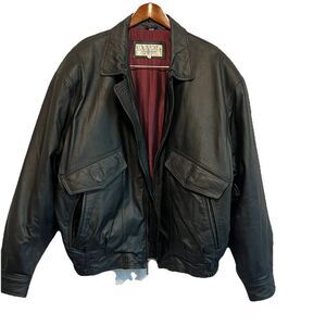 Vtg Mens Black Leather Bomber Flight Jacket Punk Moto Sz L